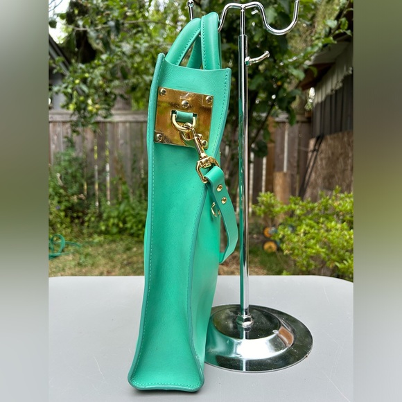 Sophie Hulme Leather Buckled Tote with Frog Charm Flouro Green - Picture 3 of 15